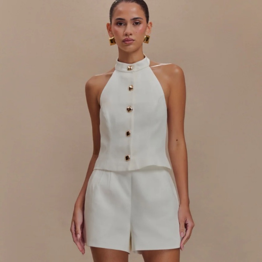 Meshki White Tiara Halter Top